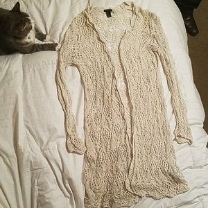 Boho F21 Cream Crochet Long Cardigan